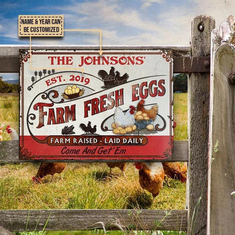 Metal Sign- Nice Style Farm Fresh Eggs Red White Rectangle Metal Sign Custom Name Year - Thegiftio UK