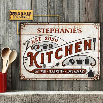 Metal Sign- Nice Style Farmhouse Kitchen Eatwell Rectangle Metal Sign Custom Name Year - Thegiftio UK