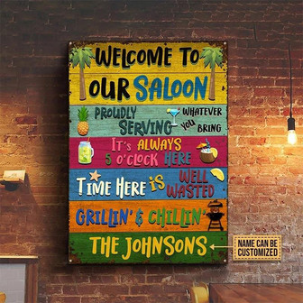 Metal Sign- Nice Style Welcome To Our Saloon Rectangle Metal Sign Custom Name - Thegiftio UK