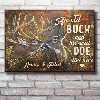 Metal Sign- An Old Buck And His Sweet Doe Live Here Rectangle Metal Sign Custom Name - Thegiftio UK