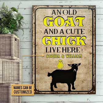 Metal Sign- Old Goat Cute Chick Live Here Cute Custom Name Rectangle Metal Sign - Thegiftio UK