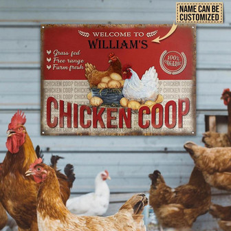 Metal Sign- Orange And White Chicken Coop Farm Fresh Red Rectangle Metal Sign Custom Name - Thegiftio UK
