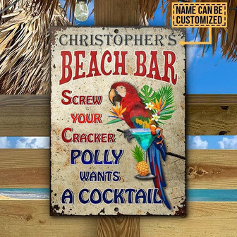 Metal Sign- Parrot Beach Bar Wants A Cocktail Rectangle Metal Sign Custom Name - Thegiftio UK