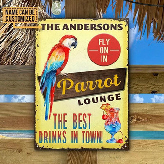 Metal Sign- Parrot Lounge Fly On In Yellow Rectangle Metal Sign Custom Name - Thegiftio UK