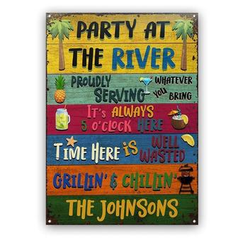 Metal Sign- Party At The River Rectangle Metal Sign Custom Name Colorful Design - Thegiftio UK