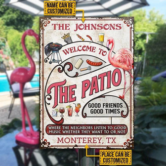 Metal Sign- The Patio Appealing Flamingo Vertical Rectangle Metal Sign Custom Name Place - Thegiftio UK