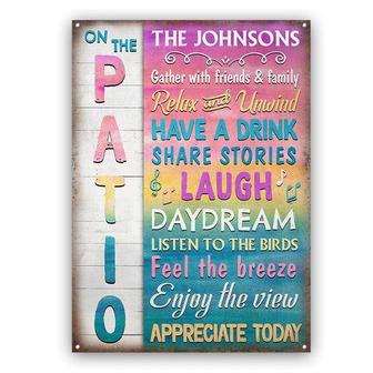 Metal Sign- Patio Gather With Friends And Family Ombre Background Rectangle Metal Sign Custom Name - Thegiftio UK