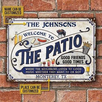 Metal Sign- The Patio Grilling Blue Horizontal Rectangle Metal Sign Custom Name Place - Thegiftio UK