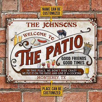 Metal Sign- The Patio Red Design Give It A Cocktail Rectangle Metal Sign Custom Name Place - Thegiftio UK