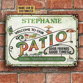 Metal Sign- Patio Sit Long Green Gradient Rectangle Metal Sign Custom Name - Thegiftio UK