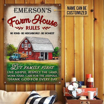 Metal Sign- Peaceful Landscape Farmhouse Rules Rectangle Metal Sign Custom Name - Thegiftio UK