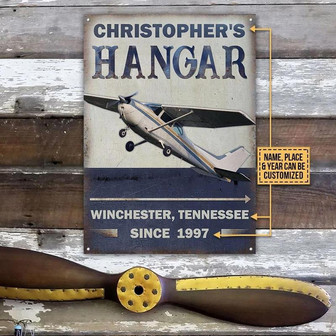 Metal Sign- Pilot Hangar Take Off Vertical Rectangle Metal Sign Custom Name Place Year - Thegiftio UK