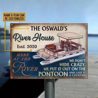 Metal Sign- Pink Pontoon River House Put Out Crazy Rectangle Metal Sign Custom Name Year - Thegiftio UK