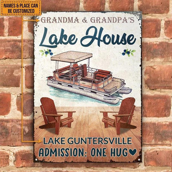 Metal Sign- Pontoon Nana And Papa Lake House Rectangle Metal Sign Custom Name Place - Thegiftio UK