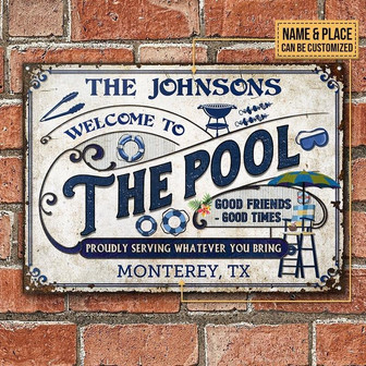 Metal Sign- The Pool Blue Text Nice Style Rectangle Metal Sign Custom Name Place - Thegiftio UK