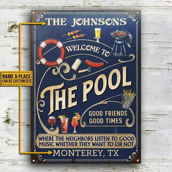 Metal Sign- The Pool Dark Blue Design Vertical Rectangle Metal Sign Custom Name - Thegiftio UK
