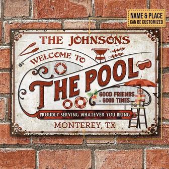 Metal Sign- The Pool Grilling Welcome Red Rectangle Metal Sign Custom Name Place - Thegiftio UK