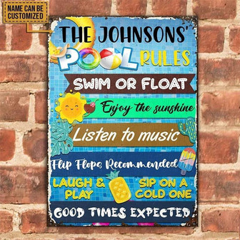 Metal Sign- Pool Rules Enjoy The Sunshine Rectangle Metal Sign Custom Name - Thegiftio