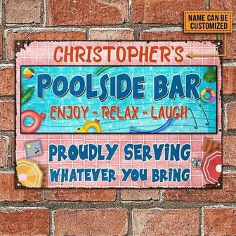Metal Sign- Poolside Bar Enjoy Relax Laugh Pink Rectangle Metal Sign Custom Name - Thegiftio UK