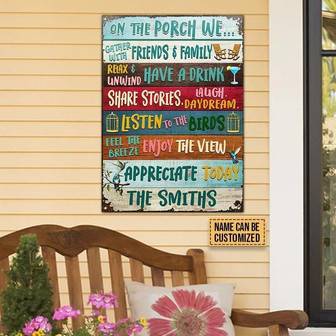 Metal Sign- Porch Gather With Friends Rectangle Metal Sign Custom Name Colorful Style - Thegiftio
