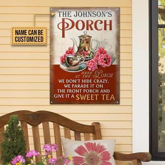 Metal Sign- Porch Tea Here At The Porch Red Rectangle Metal Sign Custom Name Nice Design - Thegiftio UK