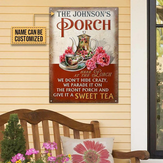 Metal Sign- Porch Tea Here At The Porch Red Rectangle Metal Sign Custom Name Nice Design - Thegiftio UK