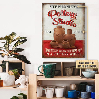 Metal Sign- Pottery Studio Red Rectangle Metal Sign Custom Name Year - Thegiftio UK