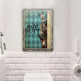 Metal Sign- Pretty Donkey Nice Butt Restroom Blue Rectangle Metal Sign - Thegiftio