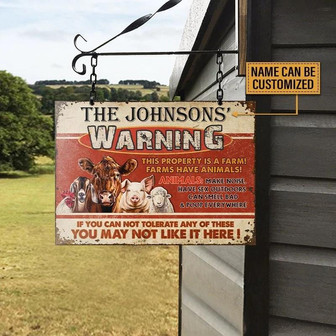 Metal Sign- This Property Is A Farm Red Rectangle Metal Sign Custom Name - Thegiftio UK