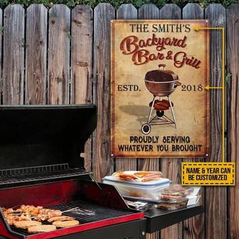 Metal Sign- Proudly Serving Whatever You Brough Rectangle Metal Sign Custom Name Year - Thegiftio
