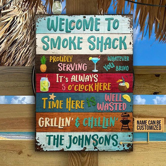 Metal Sign- Proudly Serving Whatever Smoke Shack Rectangle Metal Sign Custom Name - Thegiftio