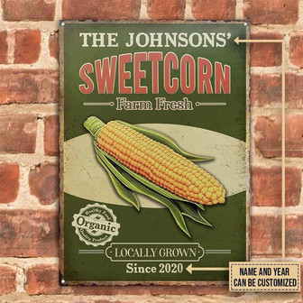 Metal Sign- Realistic Corn Farm Fresh Organic Green Rectangle Metal Sign Custom Name - Thegiftio UK