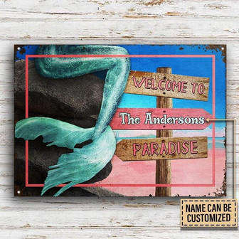 Metal Sign- Realistic Mermaid Paradise Rectangle Metal Sign Custom Name - Thegiftio UK