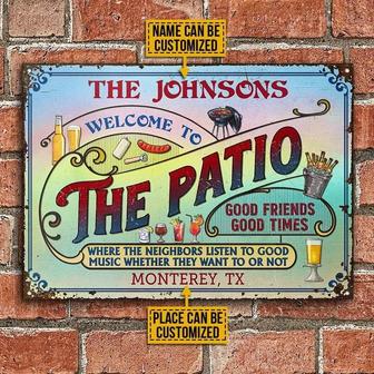 Metal Sign- Red Blue Patio Grilling Beach Rectangle Metal Sign Custom Name Place - Thegiftio UK