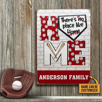 Metal Sign- Red Backdrop Baseball Like Home Custom Name Rectangle Metal Sign - Thegiftio UK