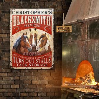 Metal Sign- Red Theme Horse Blacksmith Services Rectangle Metal Sign Custom Name - Thegiftio UK