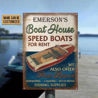 Metal Sign- Red Motorboat Speed Boats For Rent Rectangle Metal Sign Custom Name - Thegiftio UK