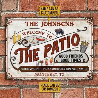 Metal Sign- Red Pattern Patio Grilling Where Wasting Time Rectangle Metal Sign Custom Name Place - Thegiftio UK