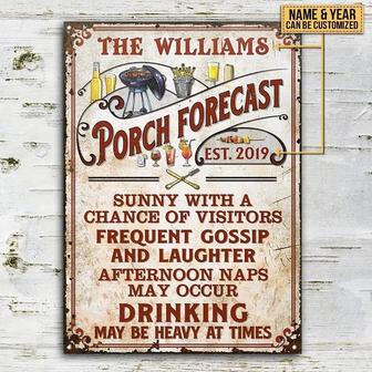 Metal Sign- Red Pattern Porch Forecast Sunny With A Chance Vertical Rectangle Metal Sign Custom Name Year - Thegiftio UK