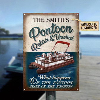 Metal Sign- Red Pontoon Relax And Unwind Rectangle Metal Sign Custom Name - Thegiftio UK