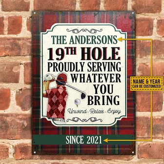 Metal Sign- Red Rhombus Golfer 19th Hole Proudly Rectangle Metal Sign Custom Name Year - Thegiftio UK