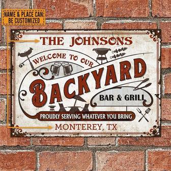 Metal Sign- Red Backyard Bar And Grill Nice Style Rectangle Metal Sign Custom Name Place - Thegiftio UK