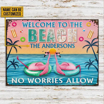 Metal Sign- Relax Time Flamingo No Worries Allow Rectangle Metal Sign Custom Name - Thegiftio UK