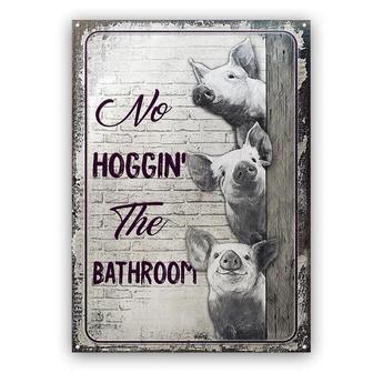 Metal Sign- Restroom Pig No Hoggin The Bathroom Black And White Rectangle Metal Sign - Thegiftio UK