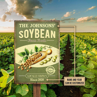 Metal Sign- Retro Leaf Soybean Farm Fresh Home Decor Rectangle Metal Sign Custom Name Year - Thegiftio