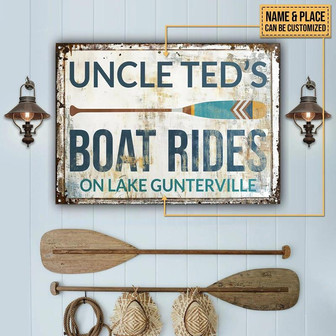 Metal Sign- Rustic Design Boat Rides Rectangle Metal Sign Custom Name Place - Thegiftio UK