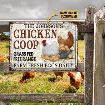 Metal Sign- Rustic Design Chicken Fresh Eggs Rectangle Metal Sign Custom Name - Thegiftio UK