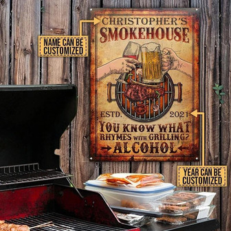 Metal Sign- Rustic Design Grilling What Rhymes Custom Name Year Rectangle Metal Sign - Thegiftio UK