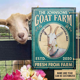 Metal Sign- Saanen Goat Handmade Soap Natural Milk Blue Rectangle Metal Sign Custom Name Year - Thegiftio UK