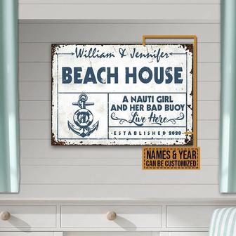 Metal Sign- Sailor Beach House A Nauti Girl Blue Rectangle Metal Sign Custom Name Year - Thegiftio UK